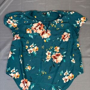 Torrid Harper Floral Blouse Teal | Size 0 | Short Sleeve High-Low